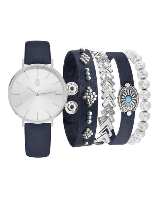 Jessica Carlyle Analog Navy Strap Watch 36mm with and Bracelets Set
