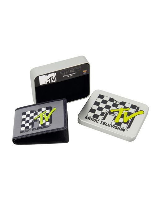 Mtv Logo With Checkerboard Pattern Bifold Wallet Slim with Decorative Tin for and