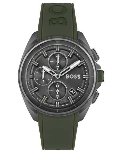 Boss Volane Chronograph Green Silicone Strap Watch 44mm