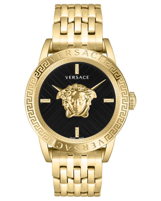 Versace V-Code Swiss Ion-Plated Gold-Tone Stainless Steel Bracelet Watch 43mm