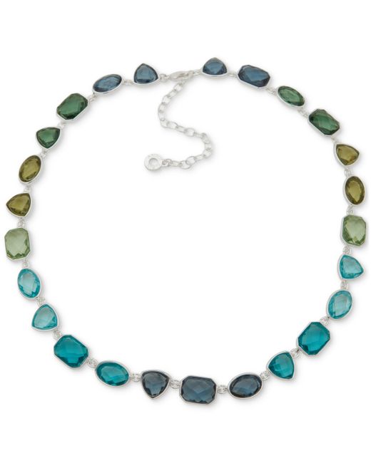 AK Anne Klein Silver-Tone Crystal Collar Necklace 16 3 extender