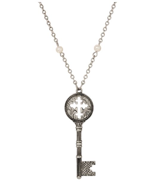 2028 Symbols of Faith Imitation Pearl Key Cross Necklace
