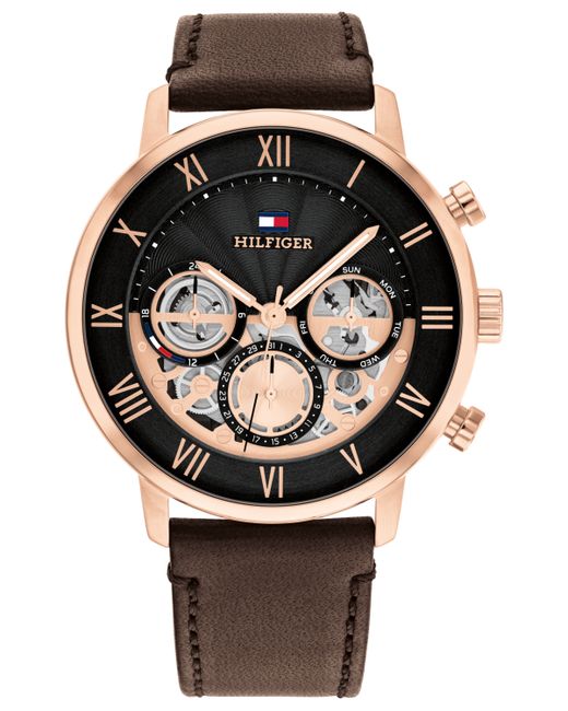 Tommy Hilfiger Multifunction Leather Strap Watch 44mm