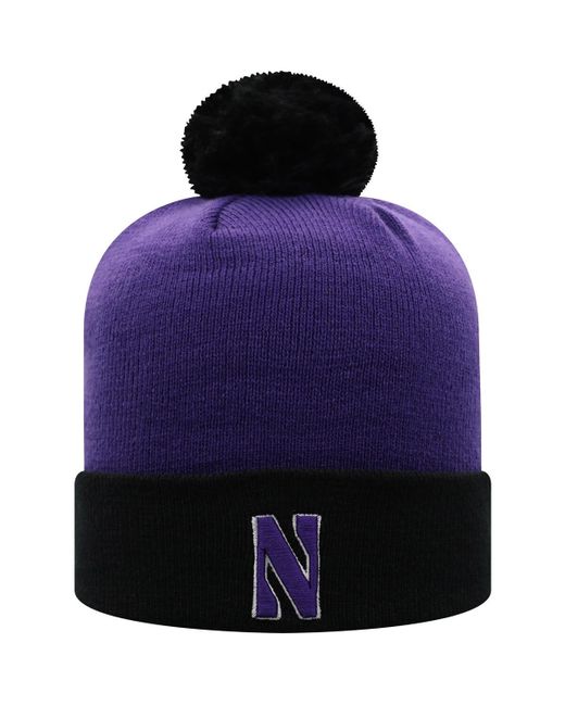 Top Of The World and Black Northwestern Wildcats Core 2-Tone Cuffed Knit Hat with Pom