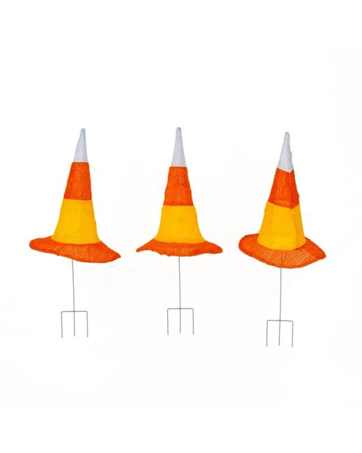 National Tree Company 3-Piece Pre-Lit Candy Corn Witchs Hat Garden Stakes Set
