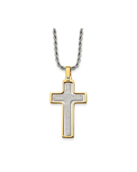 Chisel Laser Cut Center Moveable Cross Pendant on Rope Chain Necklace
