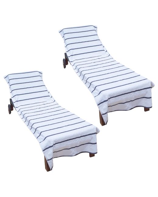 Arkwright Home Chaise Lounge Cover Pack of 30x85 Cotton Terry Towel with Pocket to Fit Outdoor Pool or Chair White Colored Stripes