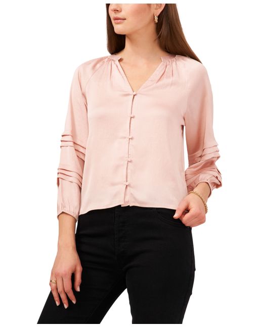 1.State Pin Tuck Detail Sleeve Button Front Blouse