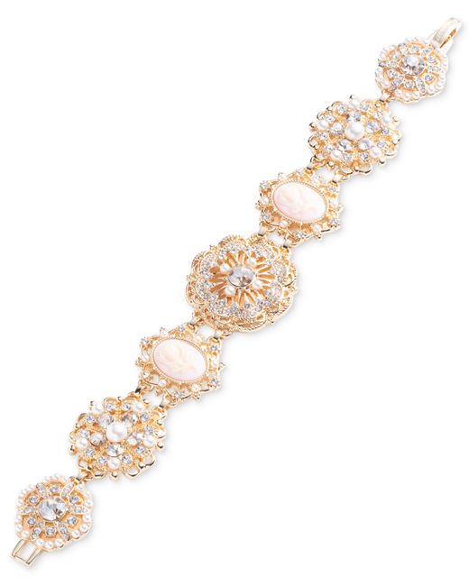 Marchesa Tone Crystal Imitation Pearl Flower Cameo Flex Bracelet