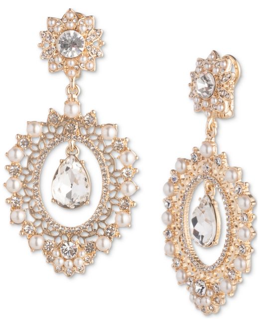 Marchesa Gold-Tone Crystal Imitation Flower Orbital Drop Earrings