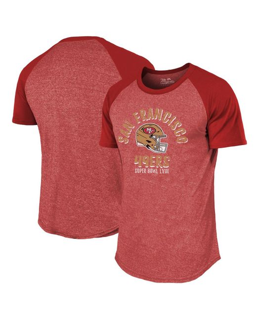 Majestic Threads Distressed San Francisco 49ers Super Bowl Lviii Tri-Blend Raglan T-shirt