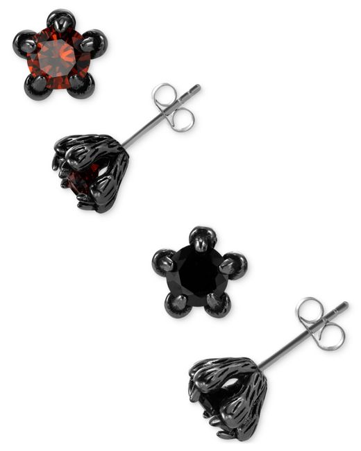 Blackjack 2-Pc. Set Red Cubic Zirconia Star-Set Stud Earrings Ion-Plated Stainless Steel
