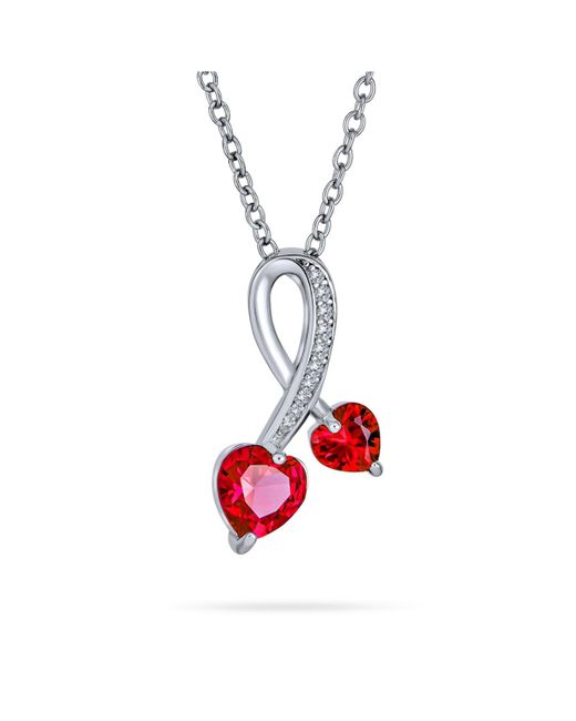 Bling Jewelry Romantic Promise Pave Accented Criss Crossing Twisting Two Ruby Aaa Cz Hearts Necklace Pendant For Teens 925 Sterling Silver