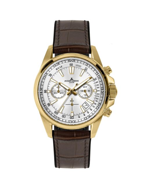Jacques Lemans Liverpool Watch with Silicone Leather Strap Solid Ip Gold Chronograph