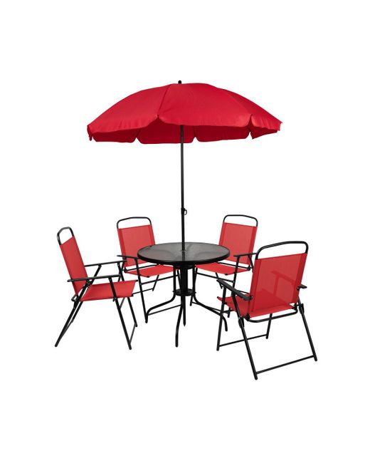 Emma+oliver 6 Piece Patio Garden Set With Table Umbrella And 4 Folding Chairs