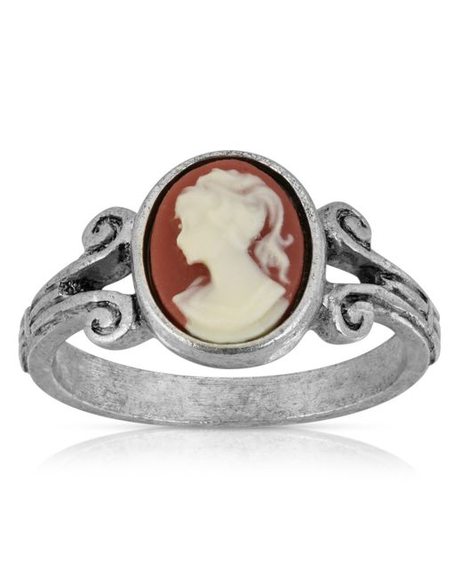 2028 Pewter Carnelian Cameo Oval Ring