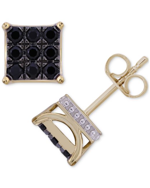 Macy's Black Diamond Square Cluster Stud Earrings 1 ct. t.w. 10k Gold