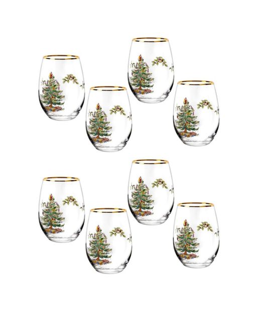 Spode Christmas Tree Stemless Wine Glasses Set of 8