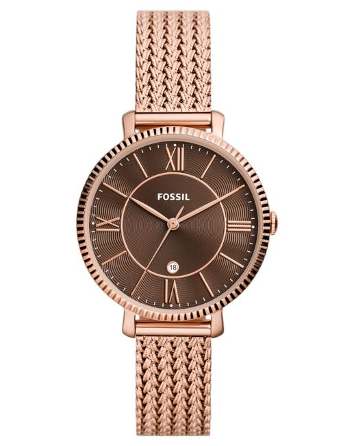 Fossil Jacqueline Three-Hand Date Rose Gold-Tone Stainless Steel Mesh Watch 36mm