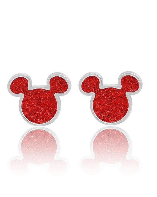 Disney Mickey Mouse Plated Stud Earrings with Red Glitter red