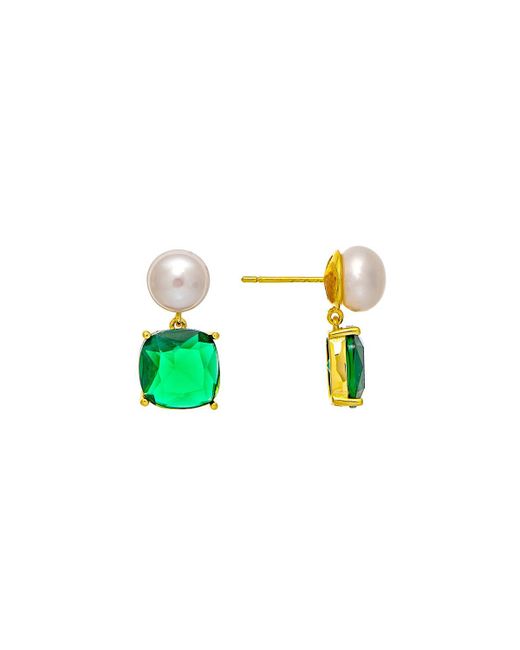 Rivka Friedman Pearl and Emerald Crystal Drop Earring