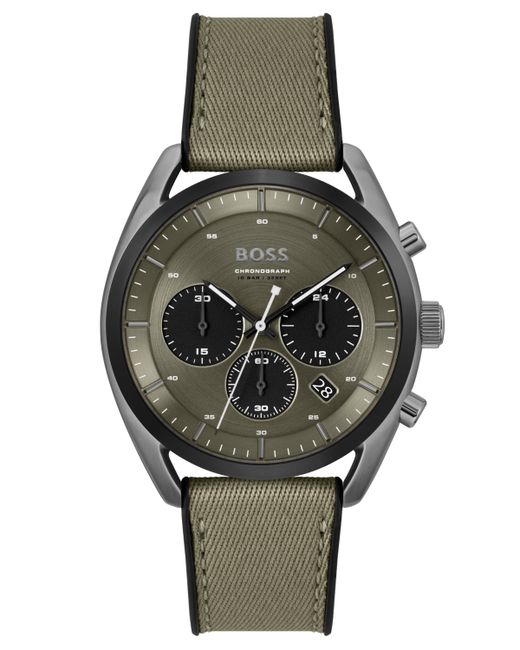 Boss Top Quartz Fashion Chronograph Black Silicone Fabric Watch 44mm