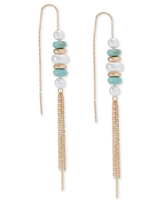 Lucky Brand Tone Imitation Pearl Stone Beaded Threader Earrings