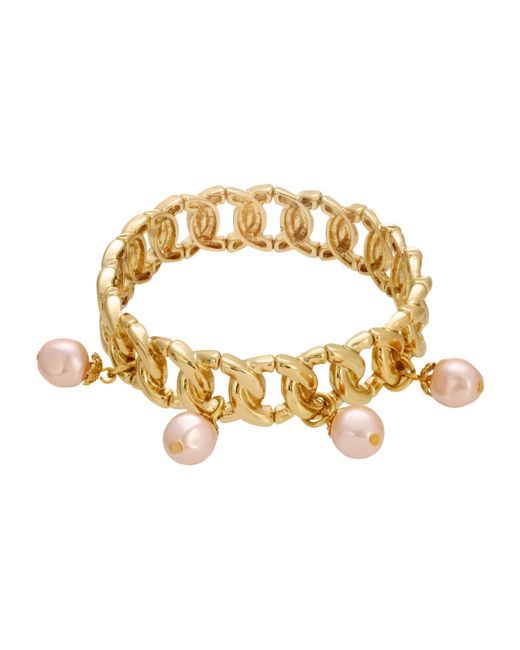 2028 Gold Tone Imitation Pearl Drop Stretch Bracelet