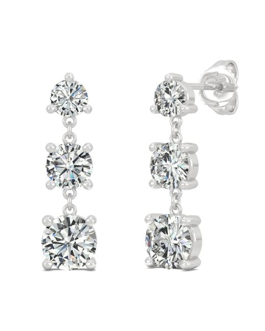 Charles & Colvard Moissanite Three Stone Drop Earrings 2-1/5 ct. t.w. Diamond Equivalent 14k