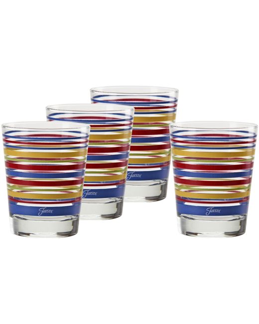 Fiesta Bright Stripes 15-Ounce Tapered Double Old Fashioned Dof Glass Set of 4 Scarlet Daffodil and Lemongrass