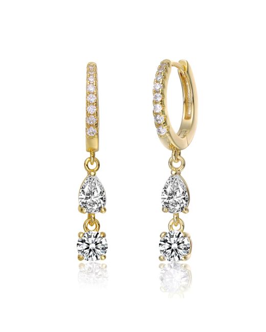 Rachel Glauber Elegant Two-Stone Dangle Huggie Earrings