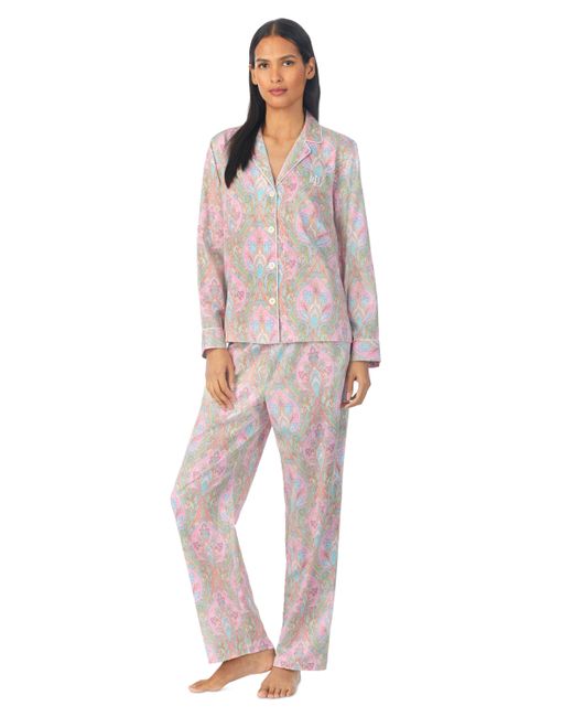 Lauren Ralph Lauren Multi-Paisley Sateen Long-Sleeve Top and Pajama Pants Set