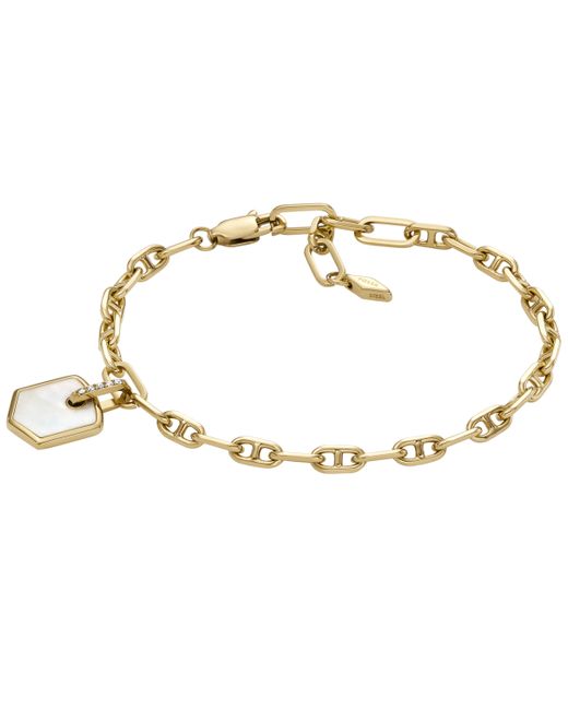 Fossil Heritage Crest Mother of Pearl Tone Brass Chain Bracelet