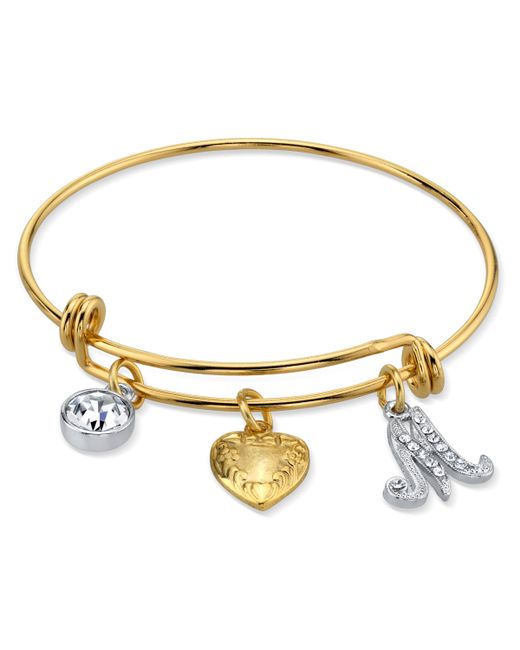 2028 14K Dipped Heart and Initial Crystal Charm Bracelet M