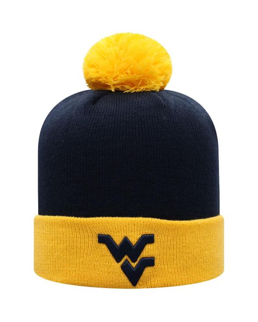 Top Of The World and Gold West Virginia Mountaineers Core 2-Tone Cuffed Knit Hat with Pom