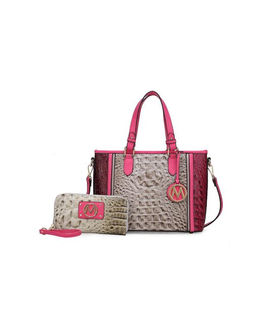 MKF Collection Lizza Croco Embossed Tote Bag Wristlet Wallet