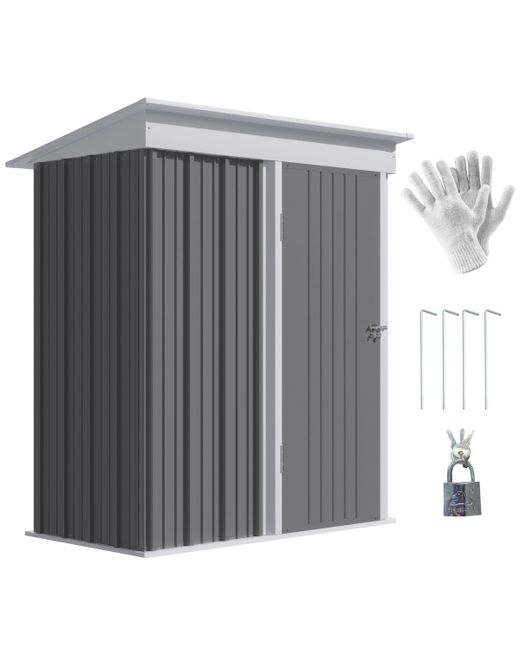 Outsunny 5 x 3 Outdoor Storage Shed Small Lean-to for Garden Tools Tiny Metal Garage with Floor Adjustable Shelf Lock and Gloves