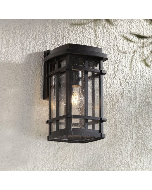 John Timberland Neri Mission Outdoor Wall Light Sconce Fixture Oil Rubbed Bronze 12 1/2 Clear Seedy Glass Decor for Exterior House Porch Patio Outside Deck Garage Ya