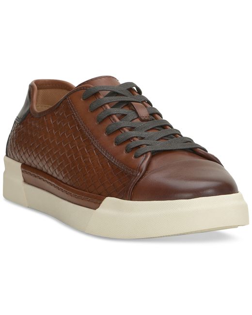 Vince Camuto Raigan Leather Low-Top Woven Sneaker Mocha
