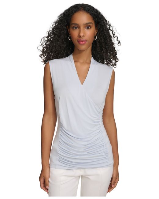Calvin Klein Solid Ruched-Front V-Neck Sleeveless Blouse