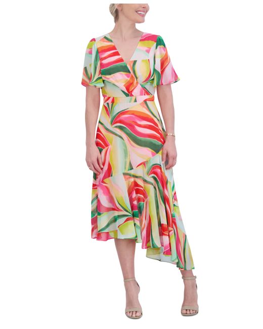 Jessica Howard Petite Printed Asymmetrical-Hem Midi Dress