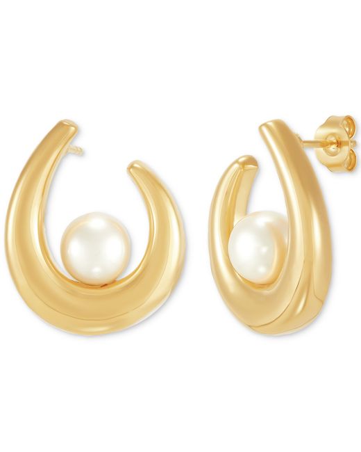 Honora Cultured Freshwater Pearl 7-1/2 mm Swoop Stud Earrings 14k Gold