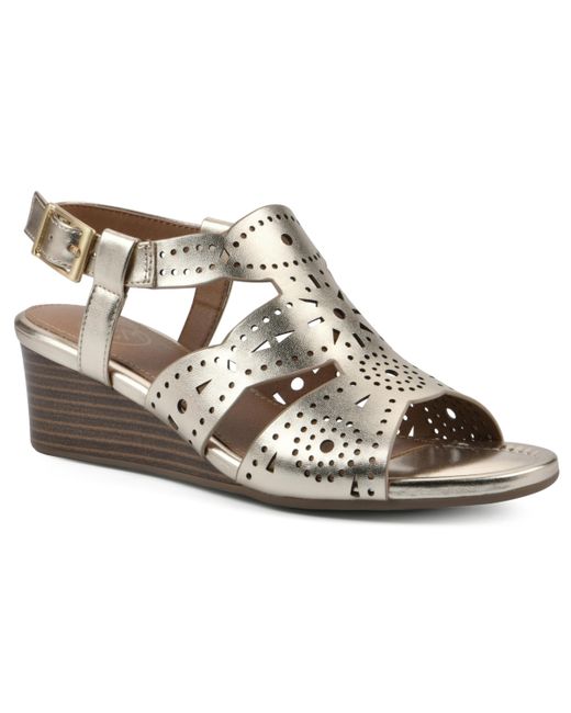 White Mountain Brush Up Perforated Wedge Sandals
