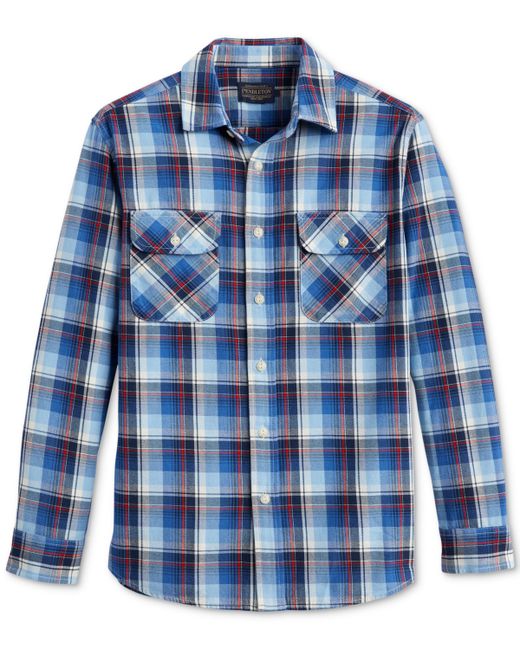 Pendleton Beach Shack Plaid Long Sleeve Button-Front Shirt White Red