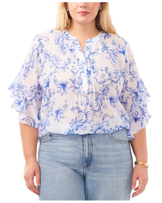 Vince Camuto Plus Printed Flutter Sleeve Blouse