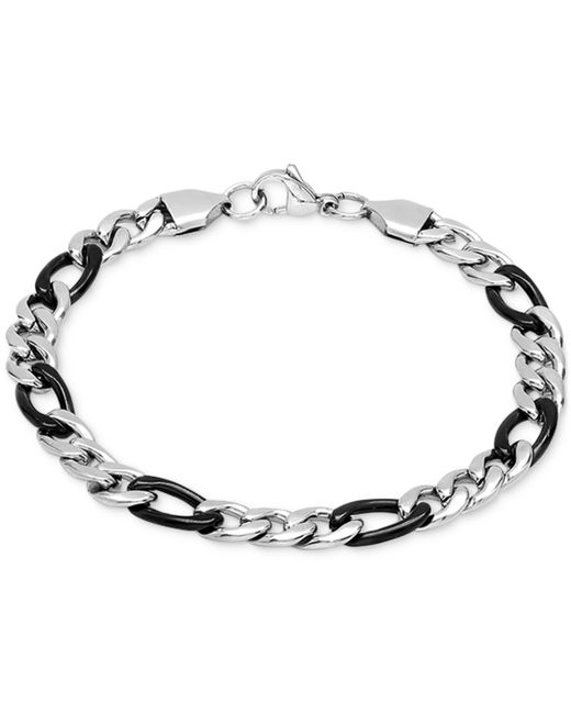 SteelTime Two-Tone Stainless Steel Figaro Link Chain Bracelet Silver