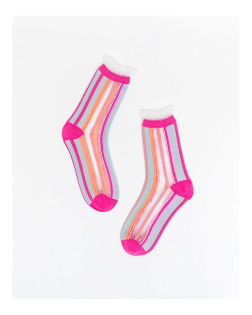 Sock Candy Candy Stripe Ruffle Sheer Sock
