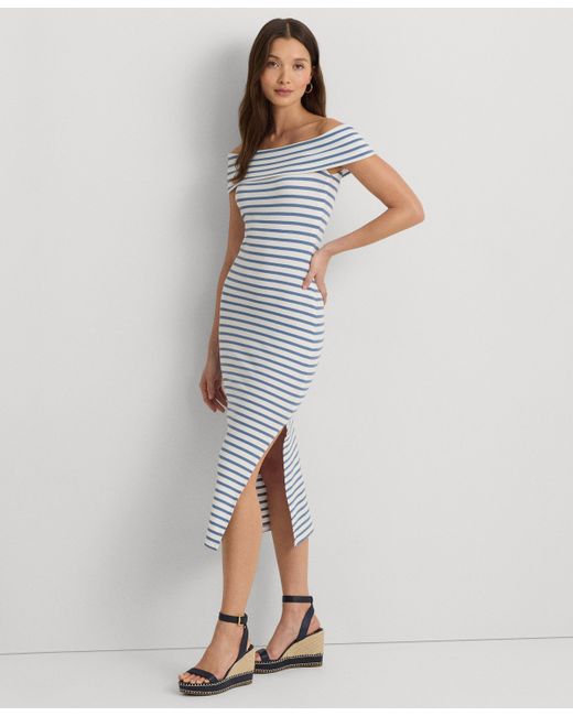 Lauren Ralph Lauren Striped Off-the-Shoulder Midi Dress