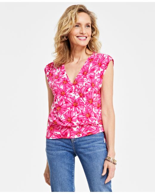I.N.C. International Concepts Printed Surplice Top Created for Macy