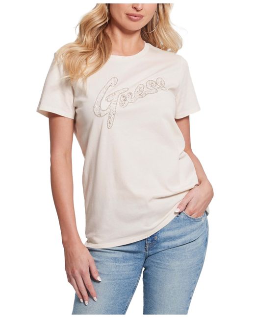 Guess Cotton Lace-Logo Short-Sleeve Easy T-Shirt